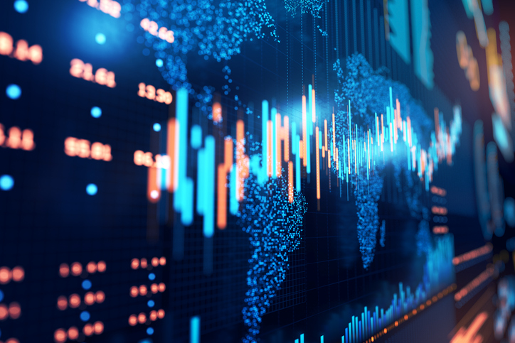Stock market display showing tech stocks rising